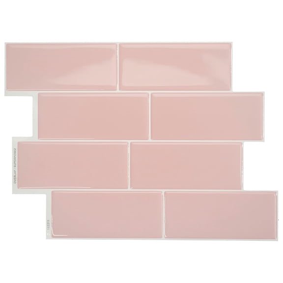 Smart Tiles Peel and Stick Backsplash, 5 Adhesive Tiles, Metro Pink, 11.55"x8.38"
