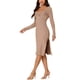 thumbnail image 4 of INSPIRAR CHIC Vestido Midi de Punto Acanalado de Manga Larga Ajustado para Mujeres Color Caqui XL, 4 of 6