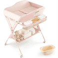 thumbnail image 1 of INFANS Table à Langer pour Bébé avec Roues, Poste à Couches Pliant Portable Organisateur de Chambre de Bébé avec Panier de Rangement, Étagère Suspendue, Hauteur Réglable, Ceinture de Sécurité pour Nouveau-Né Nourrisson, 1 of 9