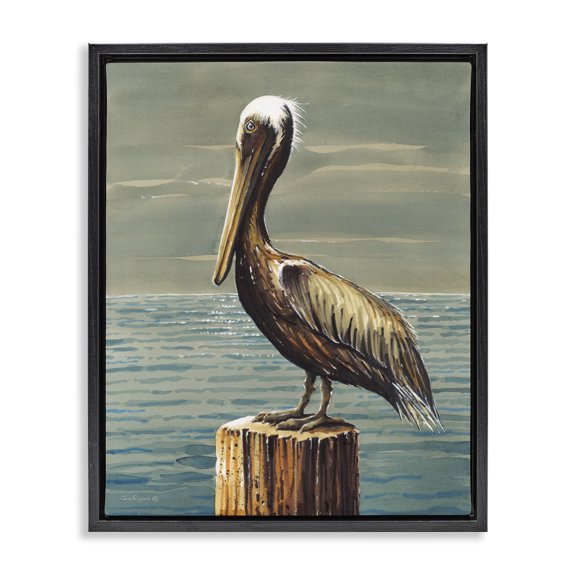 Stupell Industries Tropical Pelican and Cloudy Seascape Black Floating Frame Canvas Art, 17 x 21, by John Rossini