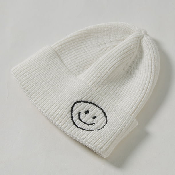 Gorro de punto para niños, para padres e hijos, otoño e invierno, nuevo gorro coreano lindo bordado de lana con sonrisa para niños y niñas