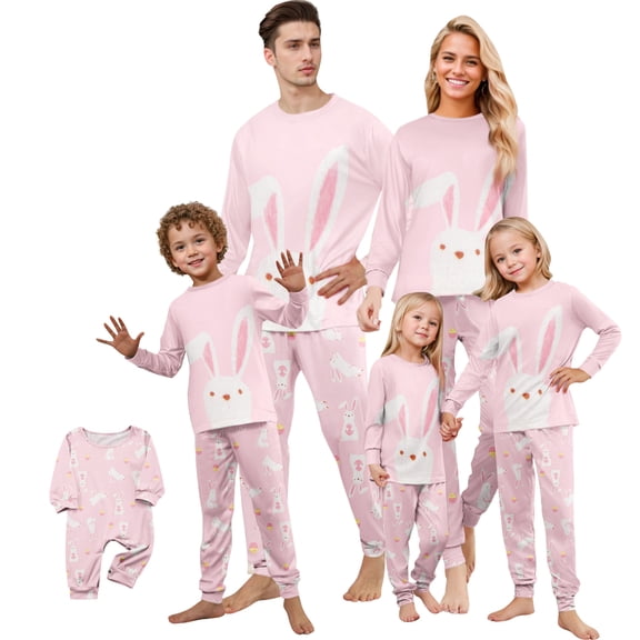 Onlypjs Easter Family Matching Pajamas Set Bunny Print – Soft Long Sleeve Sleepwear for Men and Women, Cozy Loungewear