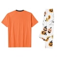 thumbnail image 6 of Family Halloween Pajamas Matching Sets, Orange Jack‑o‑Lantern Face Ghost Print Soft Short Sleeve Top and Long Pants Halloween Pajamas for Family, 2 Piece Holiday Sleepwear Halloween Family Pjs Set, 6 of 7