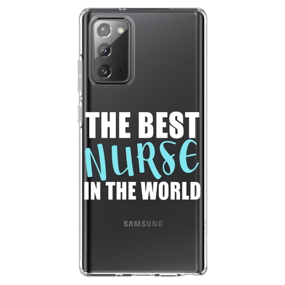 DistinctInk Clear Shockproof Hybrid Case for Samsung Galaxy Note 20 (6.7" Screen) - TPU Bumper Acrylic Back Tempered Glass Screen Protector - The Best Nurse In The World
