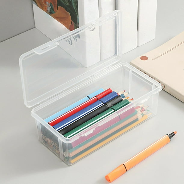 Fiudx Estuche Extragrande para Lápices, Apilable, Tapa a Presión, Transparente, Ideal para Oficina y Escuela, con Bolígrafos de Gel, Lápices y Borradores, Juego de 2, 25,5 X 12 X 8,5 Cm.