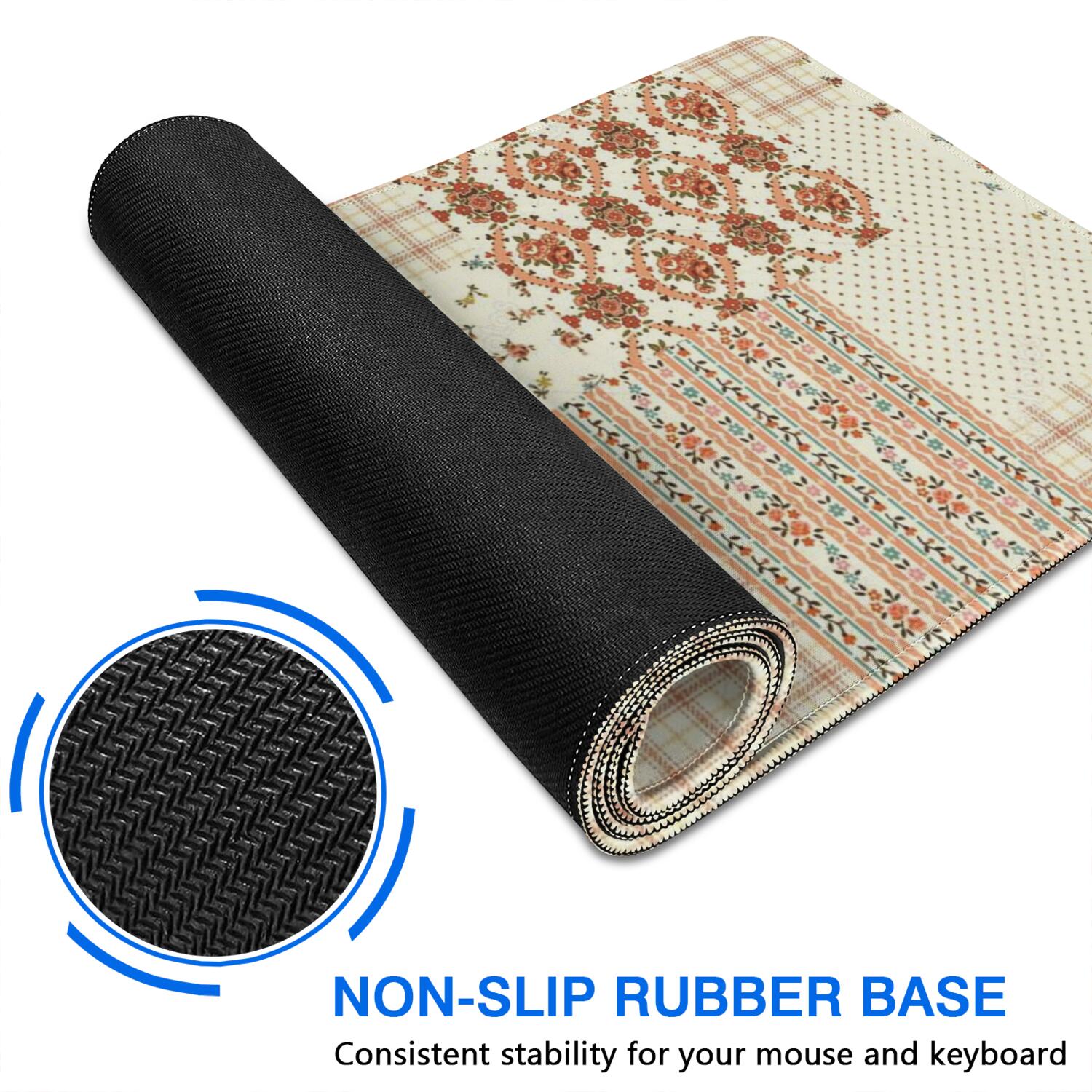 Long Mouse Pads for Desk,Pioneer Flower Floral Print Pattern Desk Mats on Top Of Desks, Desk Mouse Pad Extra Large with 3mm Non-Slip Base and Stitched Edge for Gaming,Office,Work,Home 47.3"x23.6"