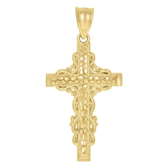10kt Real Yellow Gold Mens Cross Religious Charm Pendant