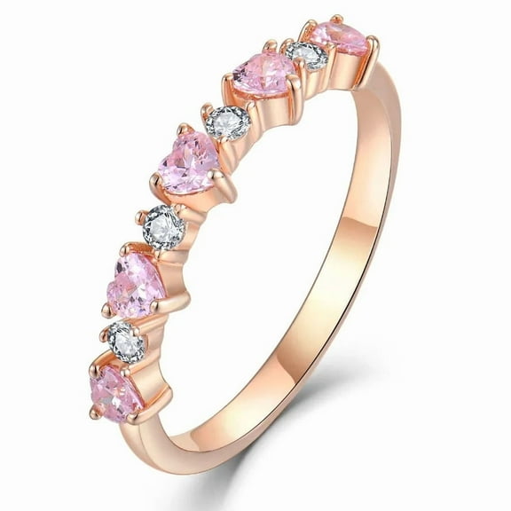 Elegant Heart Cut Lab-Created Pink Sapphire and Diamond Wedding Band Ring in 925 Sterling Silver - Perfect Party or Gift Accessory