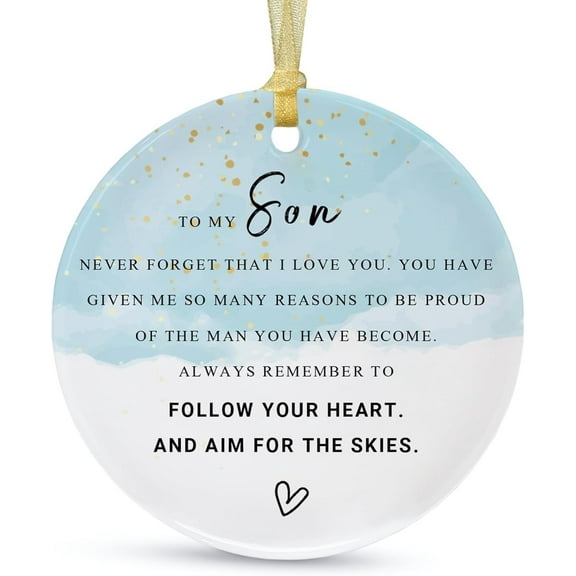 To My Son Ornament Gift from Parents 2025 1 Side Ceramic Christmas Keepsake from Mom and Dad Meaningful Holiday Tree Decoration
