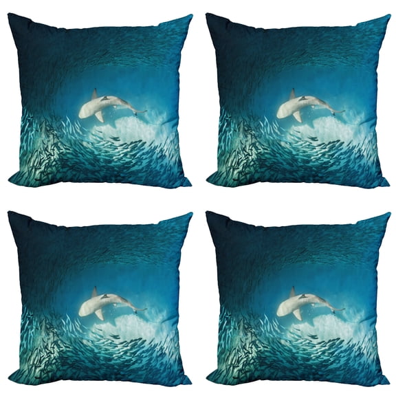 Ambesonne Fish Throw Pillow Cover 4 Pack, Animals Teal Wildlife, 24", Teal Beige