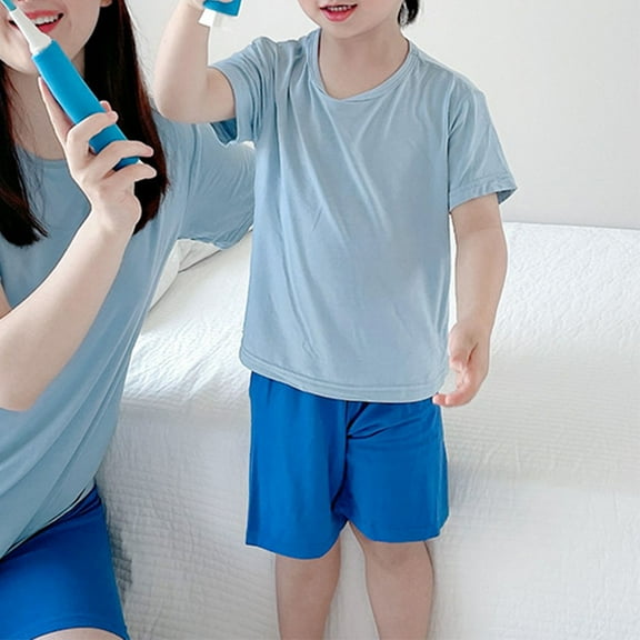 KONDYS Boy Summer Clothing Set Child Solid Color Thin Short Sleeved Tops Shorts Casual Outfit for Boys for 8-9Y