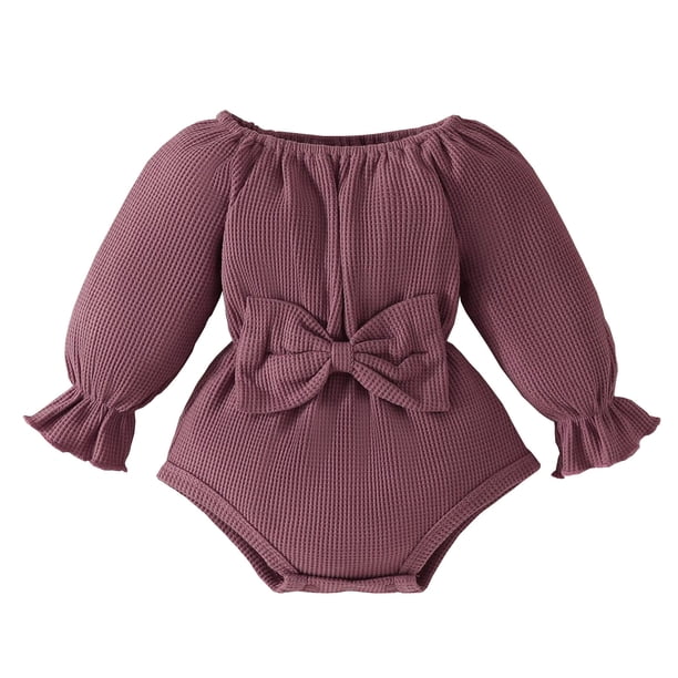 Gibobby Mameluco niña para niñas pequeñas, monos con de manga larga de Color sólido para recién nacidos, ropa para niños pequeños(Morado, 12-18 Meses)