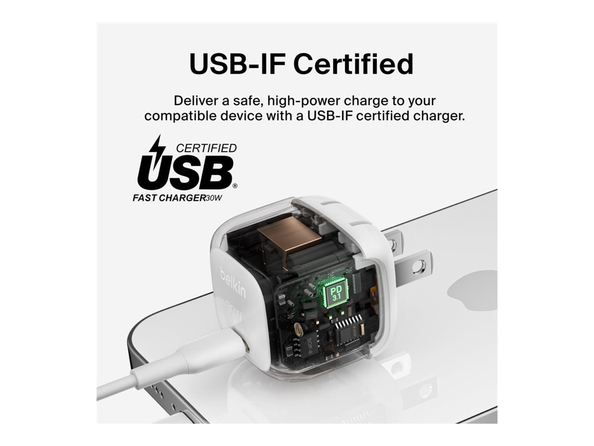 Chargeur mural cube USB-C® Belkin BoostCharge avec PPS 30 W - Blanc