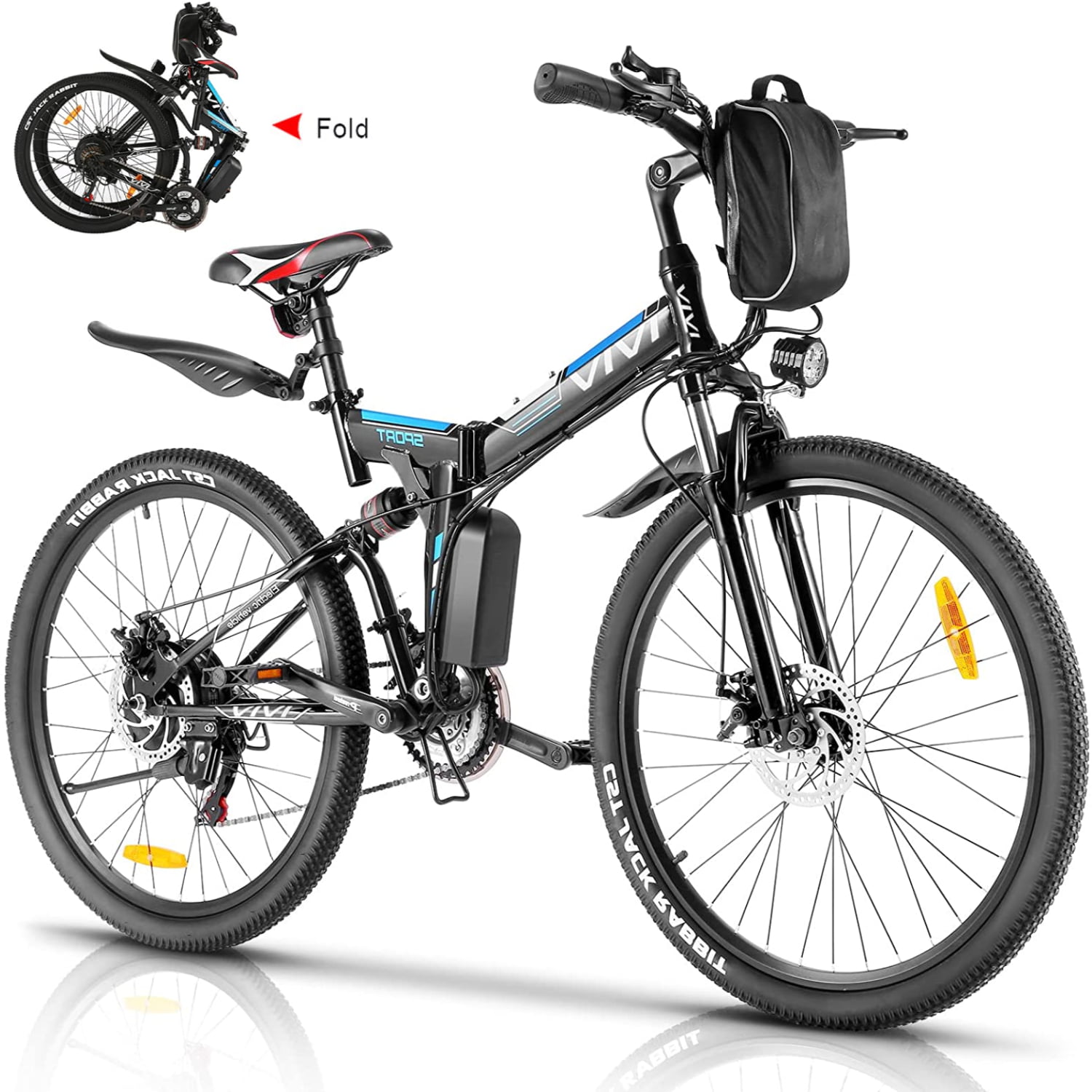 VIVI Electric Bike for Adults 20MPH Adult Electric Bicycle with Removable Battery Up to 50 Miles Full Suspension Shimano 21 Speed 350W Folding Electric Mountain Bike 26'' Ebike 