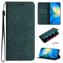 for iPhone 12 Pro/12 Wallet Case, Vintage PU Leather Protective Case Embossed Sunflower Folio Magnetic Card Slots Holder Kickstand Wrist Strap Flip Case for iPhone 12 Pro/12, Green
