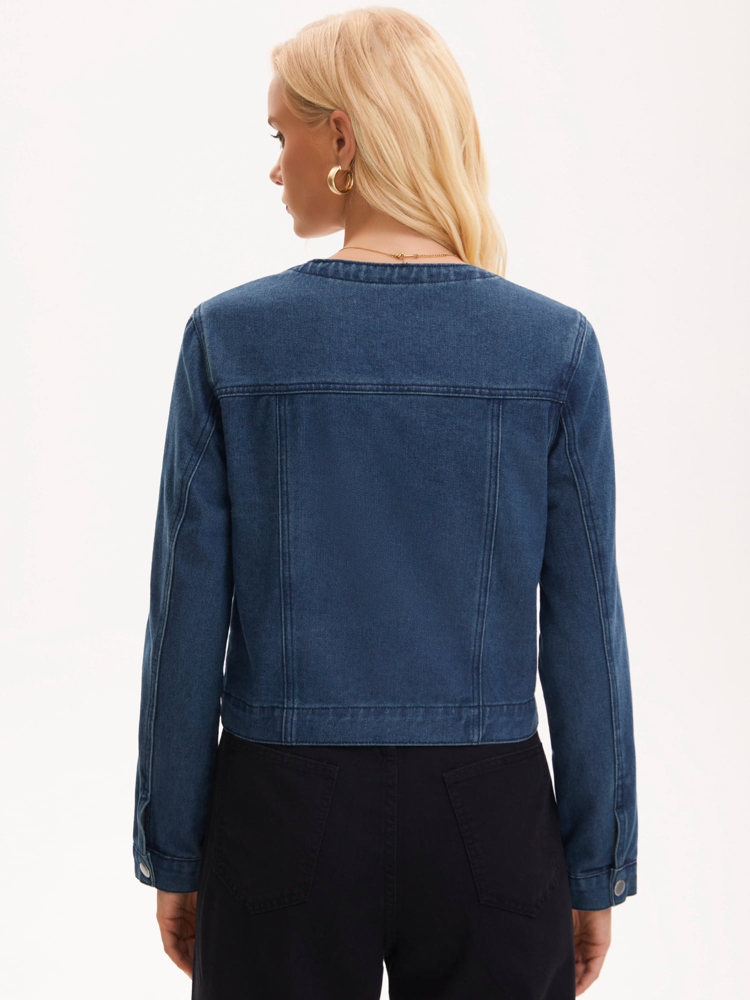 DARING DIVA Women's Collarless Long Sleeve Button Down Casual Denim Jacket S Dark Blue