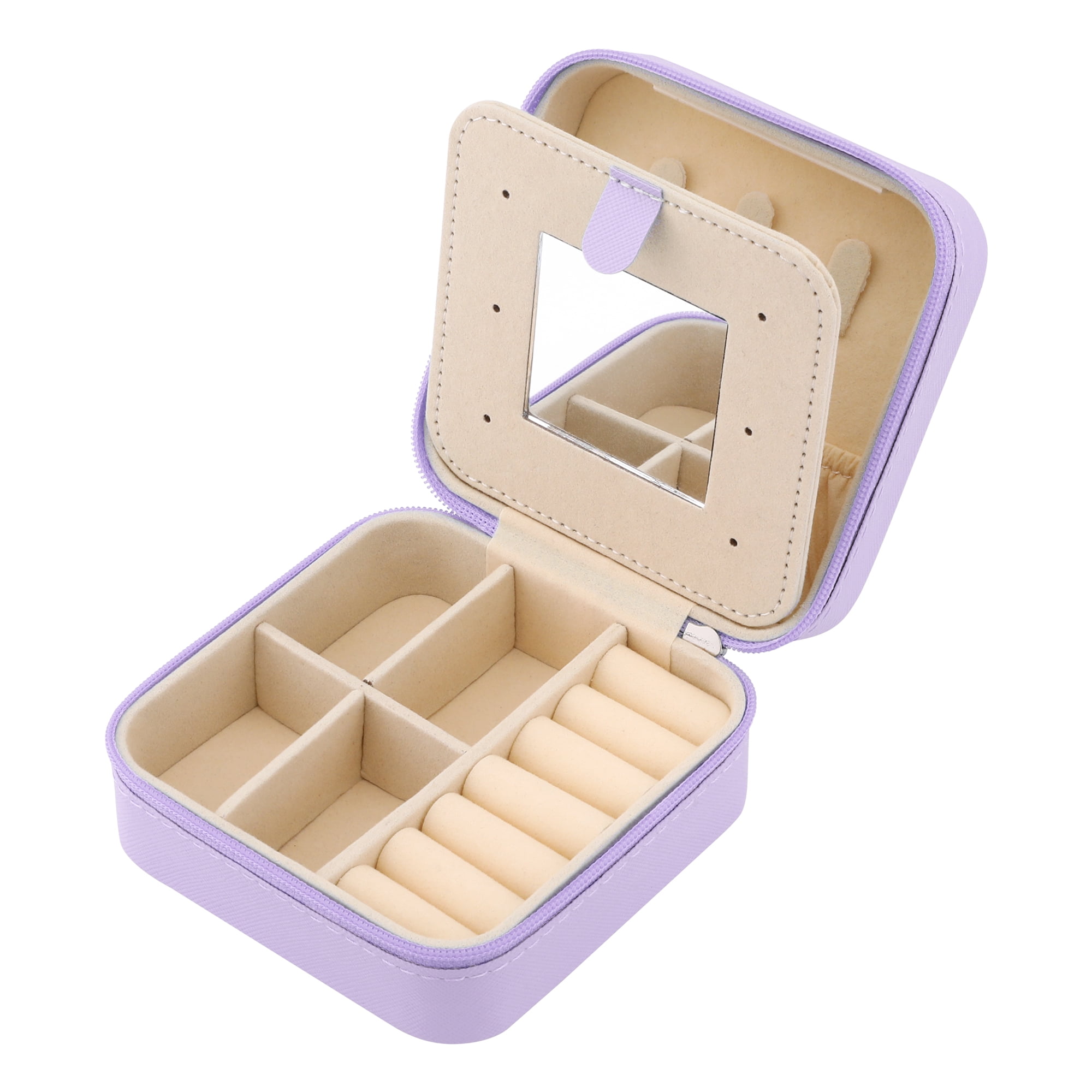 Unique Bargains Mini Travel Jewelry Box with Mirror Purple