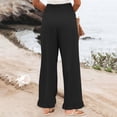 thumbnail image 5 of Wide Leg Linen Pants for Women High Waisted Ruffle Hem Palazzo Pants Boho Summer Casual Loose Flowy Pant Trousers Black L, 5 of 7
