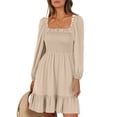 thumbnail image 3 of UVN Dresses for Women Casual Long Sleeve Square Neck Dress Ruffle Pleated Flowy Midi Dress, 3 of 10