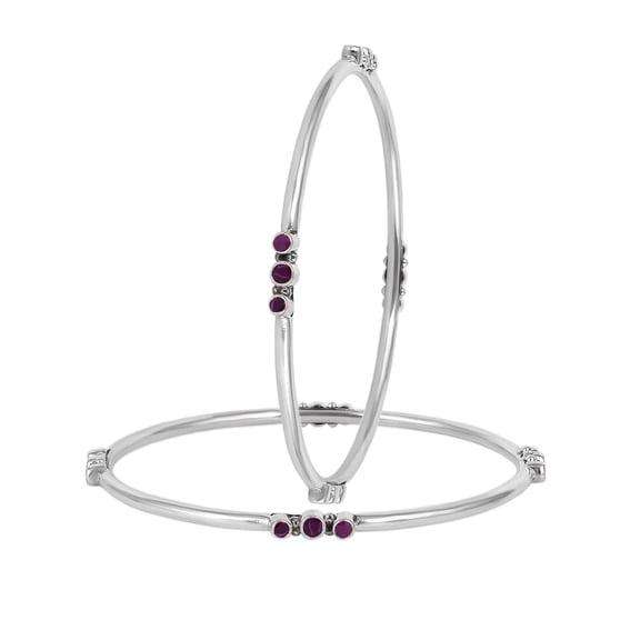 925 Sterling Silver Handmade Bangle with Natural Ruby Gemstones – 11.85g Bezel Set Round Red Stones – Artisan Jewelry for Women (2.5 Inches)