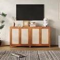 thumbnail image 4 of Farmhouse Rattan Buffet Cabinet with Storage & Adjustable Shelves, 34.3" Kitchen Sideboard Console Table for Living Room Dining Room Entryway Dark Oak, 4 of 7