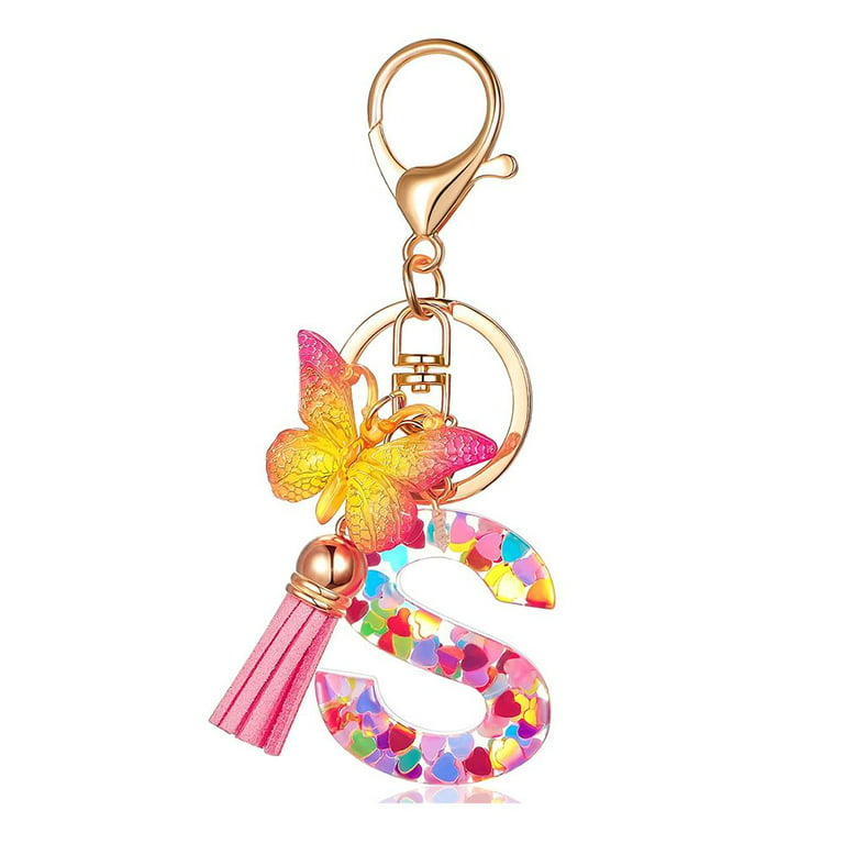 Butterfly & Rainbow Initial Keychain - J