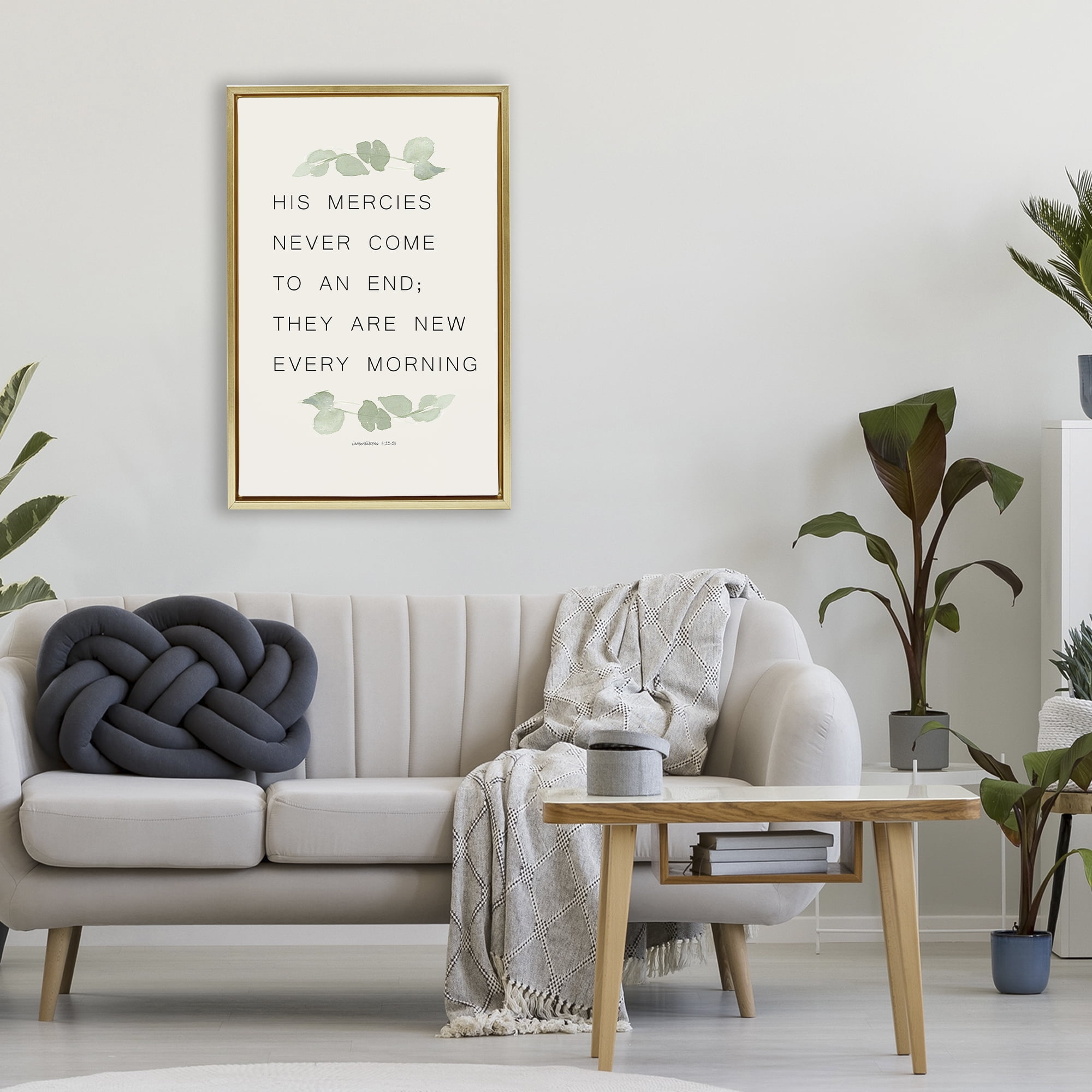 Stupell Industries Mercies New Every Morning Gold Framed Floater Canvas Wall Art, design by Lucille Price