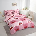 thumbnail image 4 of Homewish Girly Pink Cherry Twin Bedding Sets 7-Piece for Girl, Cartoon Fruit Cherry Bedding Comforter Set, Ribbon Bowknot Reversible Sheet Sets, Microfiber Bedroom Decor, 4 of 8