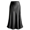 thumbnail image 4 of Fgnfyis Women's Satin Silk High Waist Midi Skirt with Slit Detail Elastic Waistband for a Elegant Trendy Skirt Black L, 4 of 6