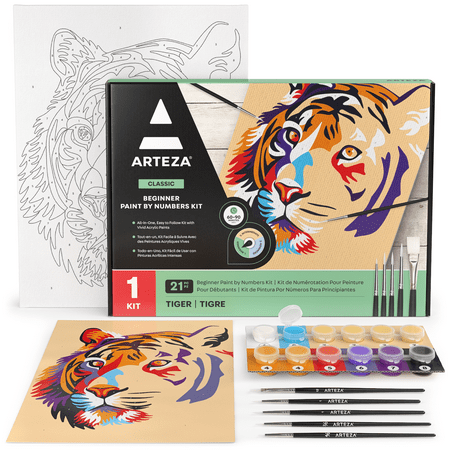 UPC: 0840098723128 | Arteza Tiger Paint by Number DIY Acrylic Painting Set – 21 Pieces