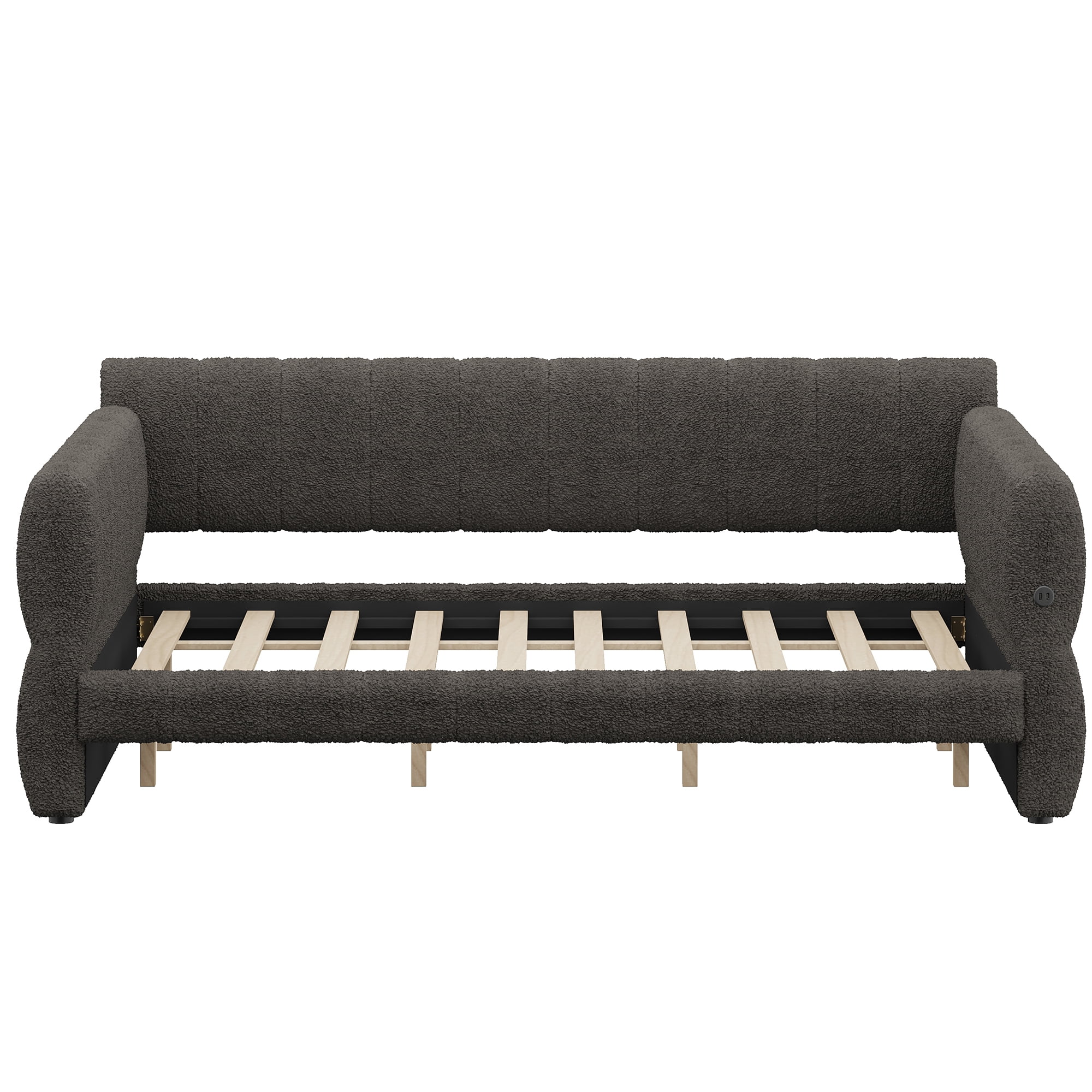 Euroco Upholstered King Size Platform Bed with USB Ports, Gray