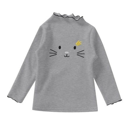 

Girl Cute Tops 3-4 Years Toddler Girls Long Sleeve Ruffle Cotton T Shirts Cat Print Top Shirts Casual Blouse Grey-A