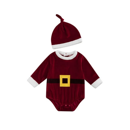 

Christmas Newborn Baby Romper Clothes Set Lovely Long Sleeve Bodysuit with Hat 2pcs Velvet Clothing Suit Toddler Outfits