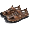 thumbnail image 2 of Mens Summer Breathable Sports Sandals Leather Hiking Comfortable Slippers Closed Toe Outdoor Casual Fisherman Shoes Yellow 8.5 US, 2 of 7