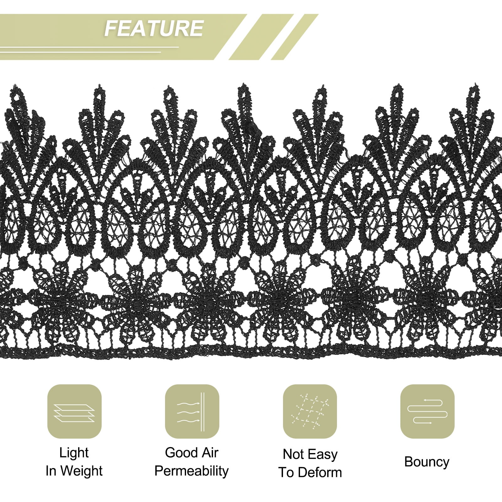 Uxcell 3.14 inch Wide 10 Yard Lace Ribbon Floral Pattern Black Embroidered Lace Trim for Sewing Making, Gift Wrapping