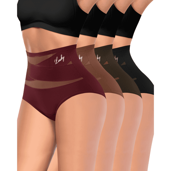 YDQ Women's High-Waisted Tummy Control Shapewear Briefs, Anti-Roll Boning, 4-Pack, XL