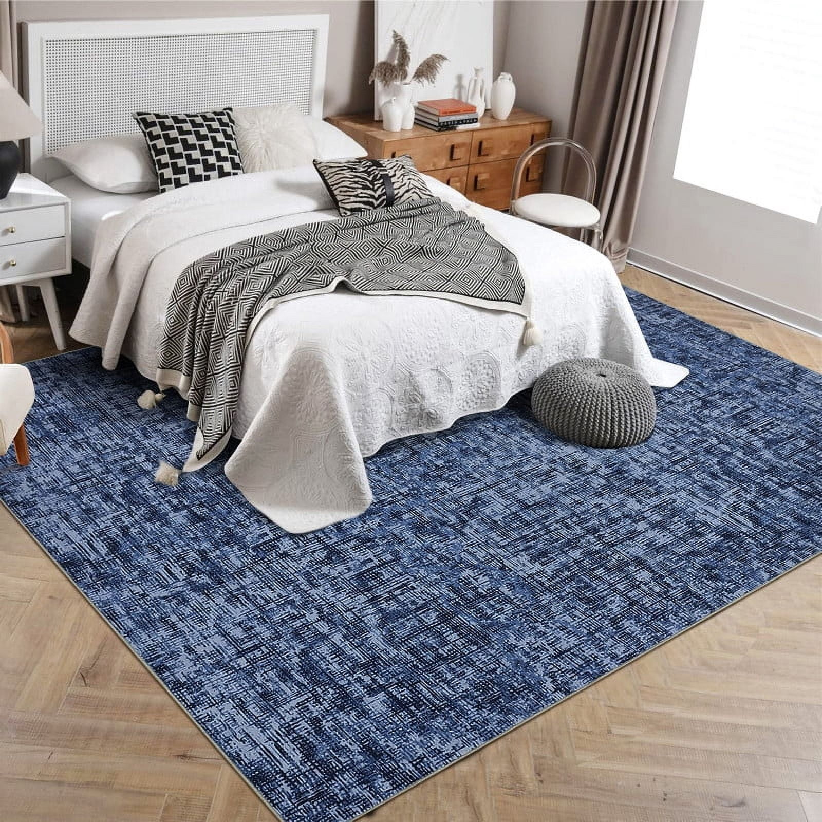 8x10 Washable Rug for Living Room Non-Slip Modern Abstract Area Rug Stain Resistant Contemporary Accent Throw Floor Carpet Solid Rug for Dining Room Home Decor, Blue