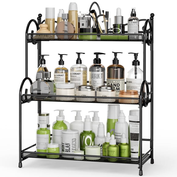 Organizador de encimera EKNITEY de 3 niveles para especias para el cuidado de la piel, color negro