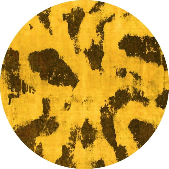 Ahgly Company Indoor Round Abstract Yellow Modern Area Rugs, 5' Round