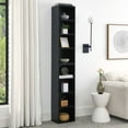 thumbnail image 2 of 8 Tier Tall Narrow Media Tower Rack  Adjustable Shelves For CD Or DVD Multi Functional Double Decker Bookcase For Home Officeï¼Black+MDFï¼, 2 of 27
