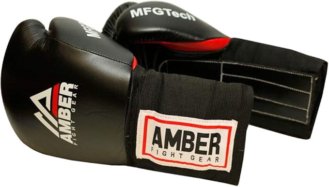 MFG Professional Hook and Loop Leather Training Boxing Gloves MMA Kickboxing Training Sparring Punching Bag Gloves Black 16oz