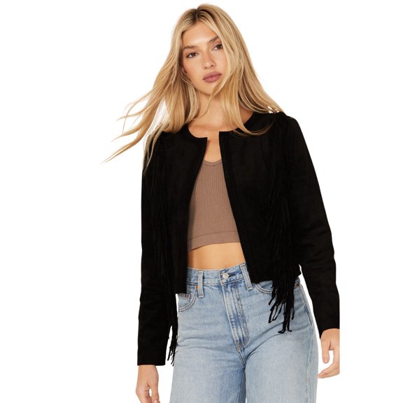 Shyanne Women's Faux Suede Fringe Jacket Black XX- US
