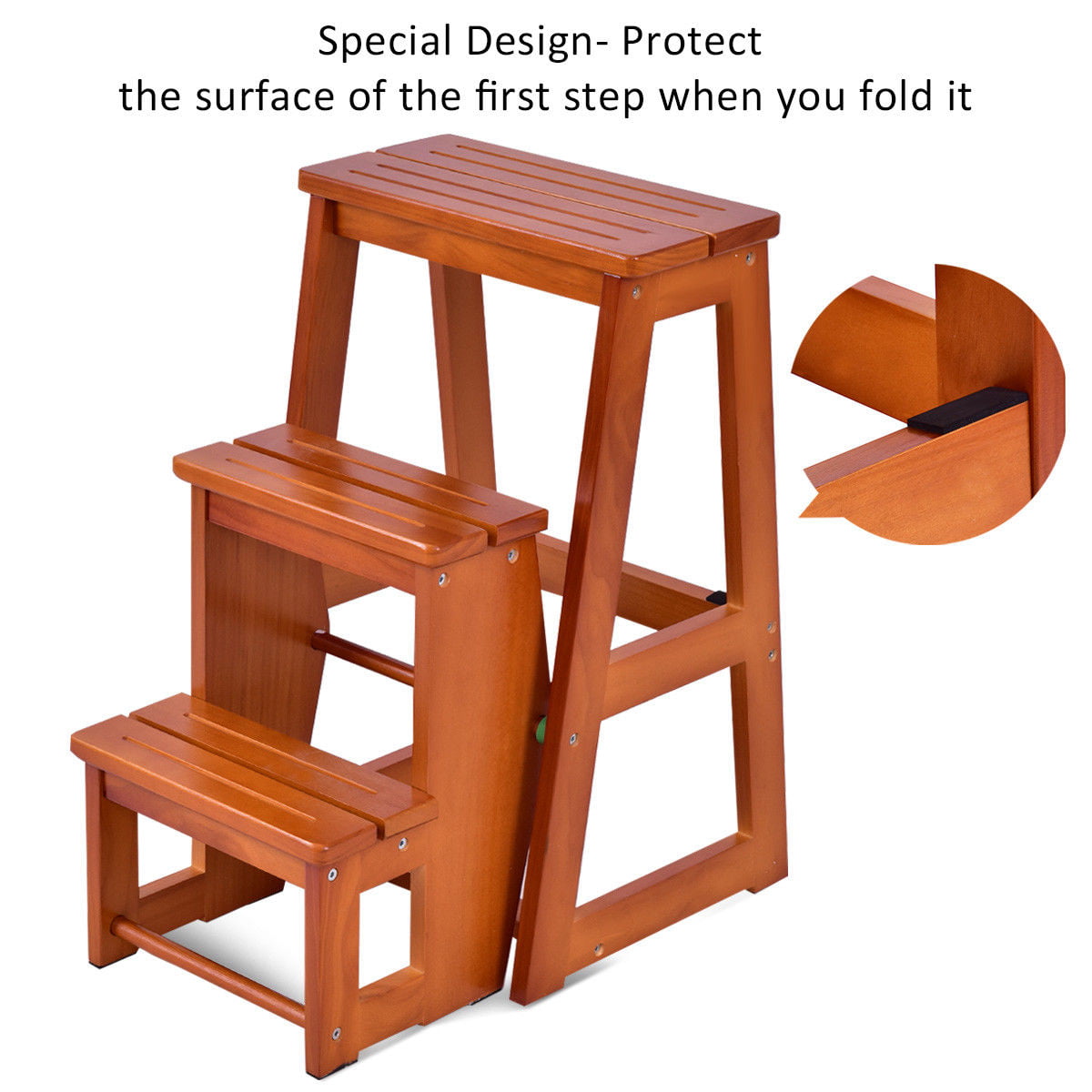 Giantex 3 Tier Folding Step Stool Multi-Functional Ladder Chair Bench Seat Utility Walnut