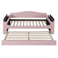 thumbnail image 6 of Tcbosik Twin Size Modern Upholstered Daybed with Storage Armrests, Trundle, Latest Integrated Bluetooth Audio System and USB Port, Teddy Fleece, Pink, 6 of 10
