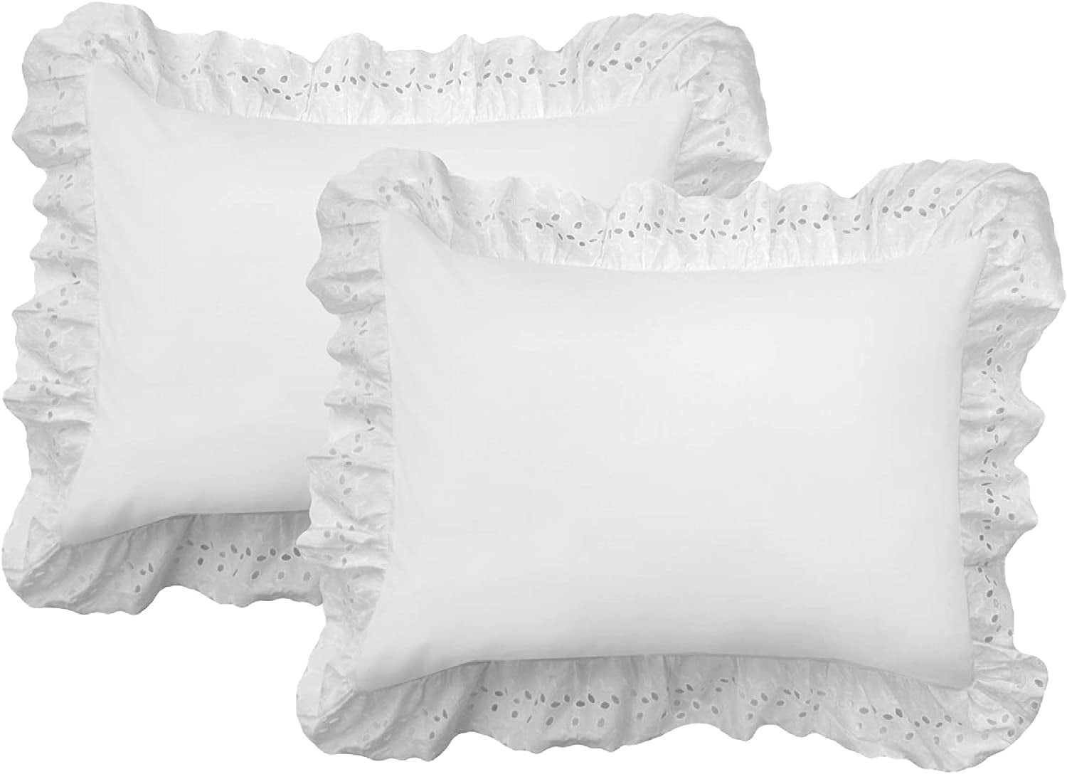 Ruffled Bed Pillow Shams with Embroidered Eyelet Detail, Standard