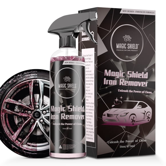 Magic Shield Iron Remover Spray for Cars 16oz - pH-Neutral Iron and Fallout Remover for Car, Motorcycle, RV & Boat | 5-Minute Reaction, Effective on Wheels & Paint | All-In-One Solution