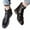 Black, variant on Lovskoo 2024 Men's Mid-Calf Boots Round Toe Chunky Heel Pleated Western Denim Boots Side Zipper Boots Leather Shoes Black