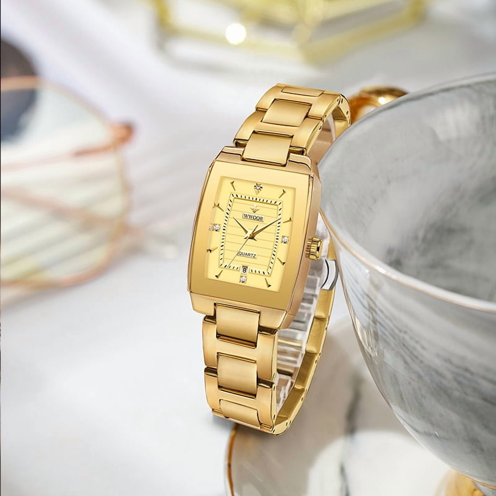 Square Watches for Women, Women's Wristwatches, Ladies Waterproof Stainless Steel Analog Small Dainty Gold Watch for Women