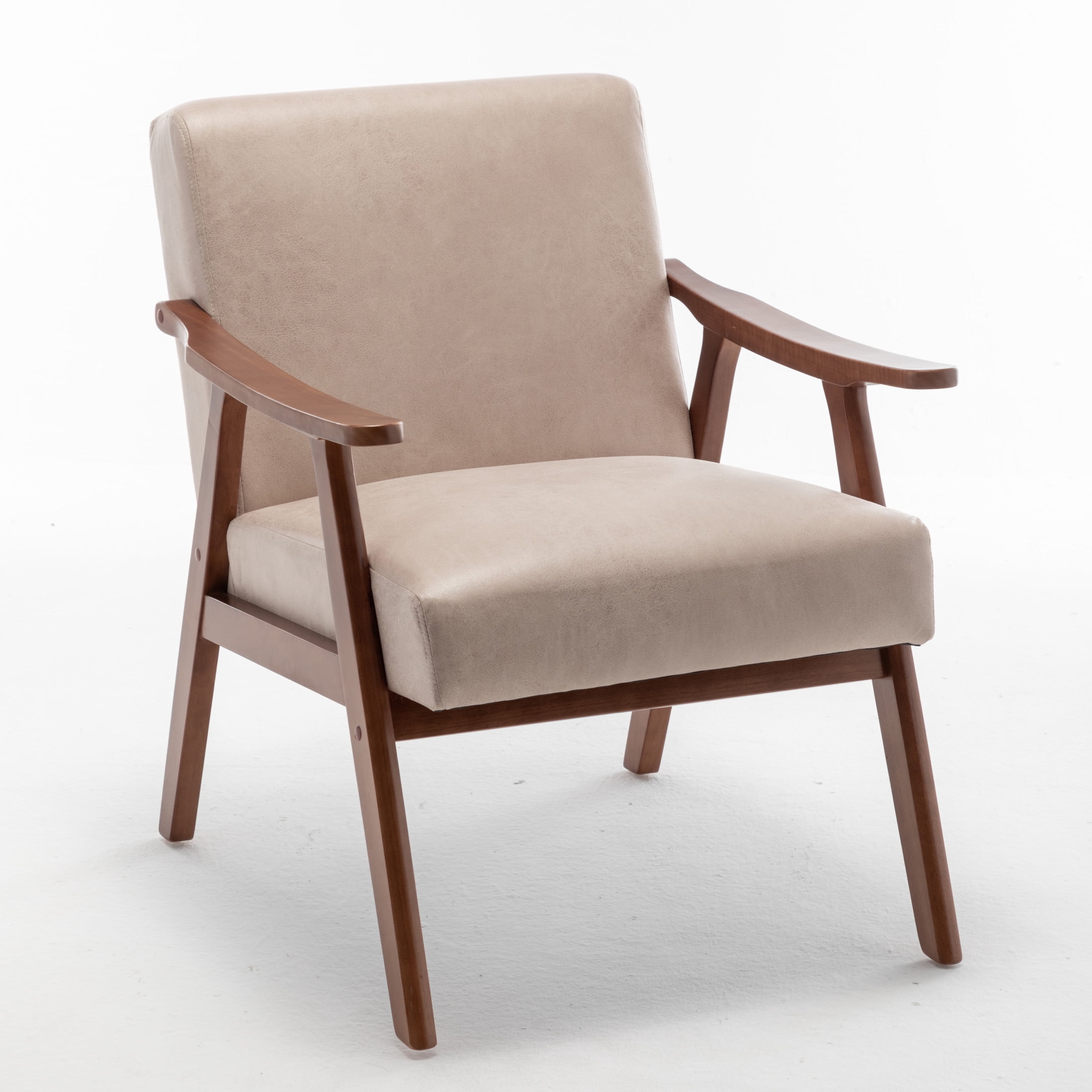 GDF Studio Mid-Century Modern Accent Chair with Microfiber Upholstery & Solid Wood Frame, Light Camel
