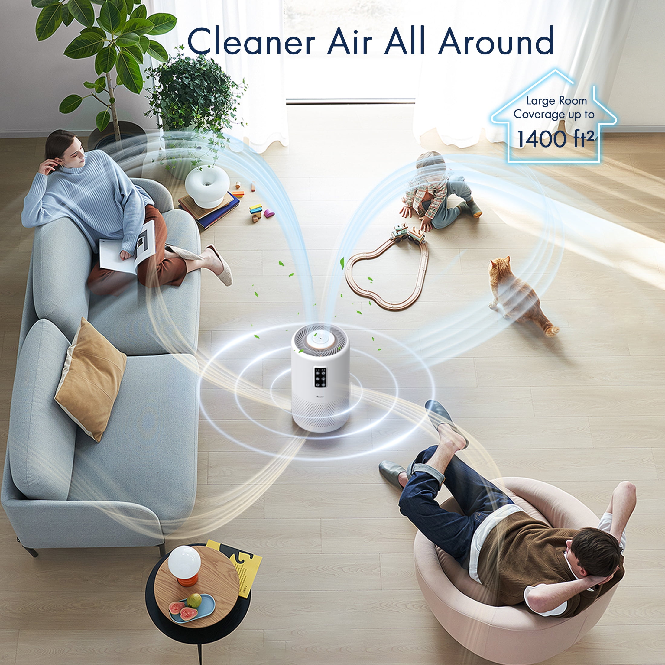 Air Purifiers for Home Large Room up to 1400ft², H13 True HEPA Air Purifier for Bedroom with night light, Fragrance Sponge